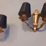 Pair of wall lamps double year 50 in bronze neo-classical style signed Petitot