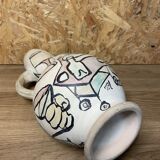 Hand-painted terracotta amphora, 60's design, signed "tm", vintage
