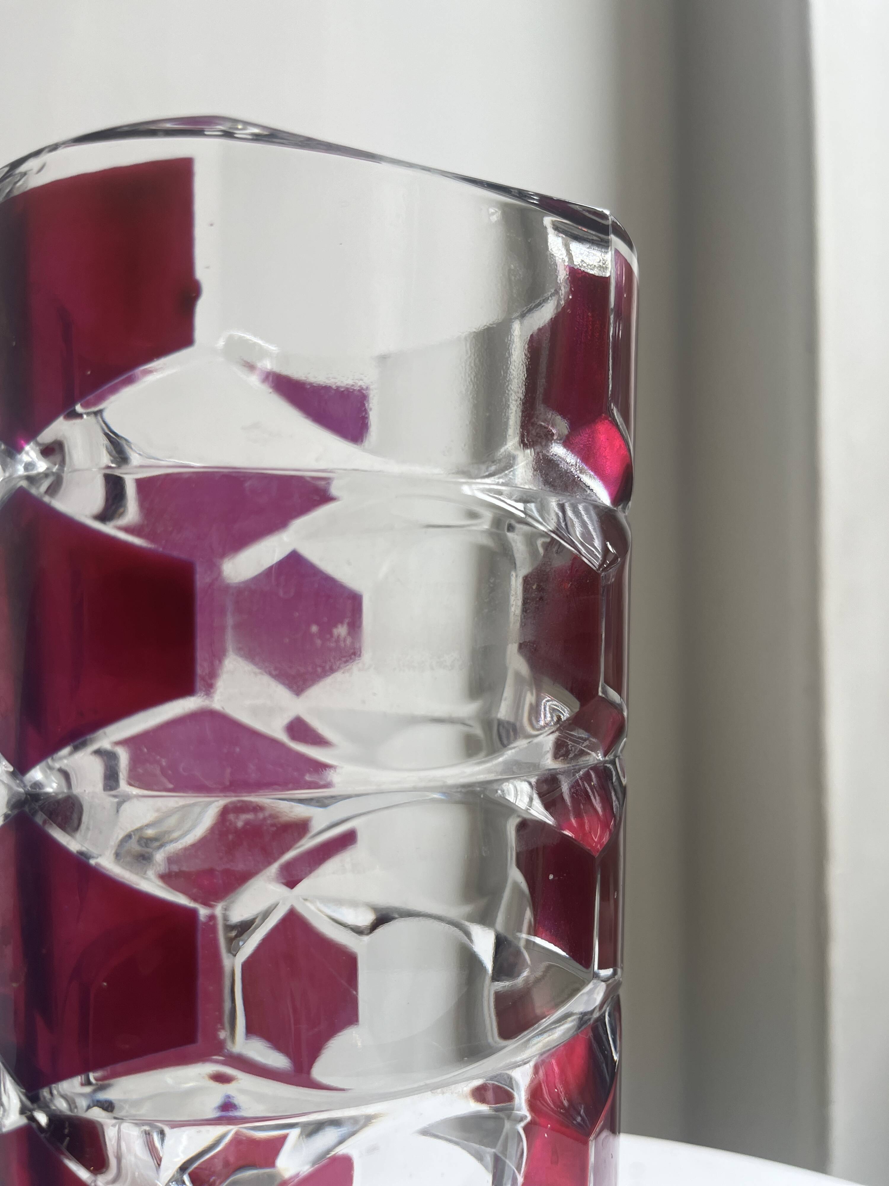 Luminarc vase with burgundy geometric patterns, France 1970