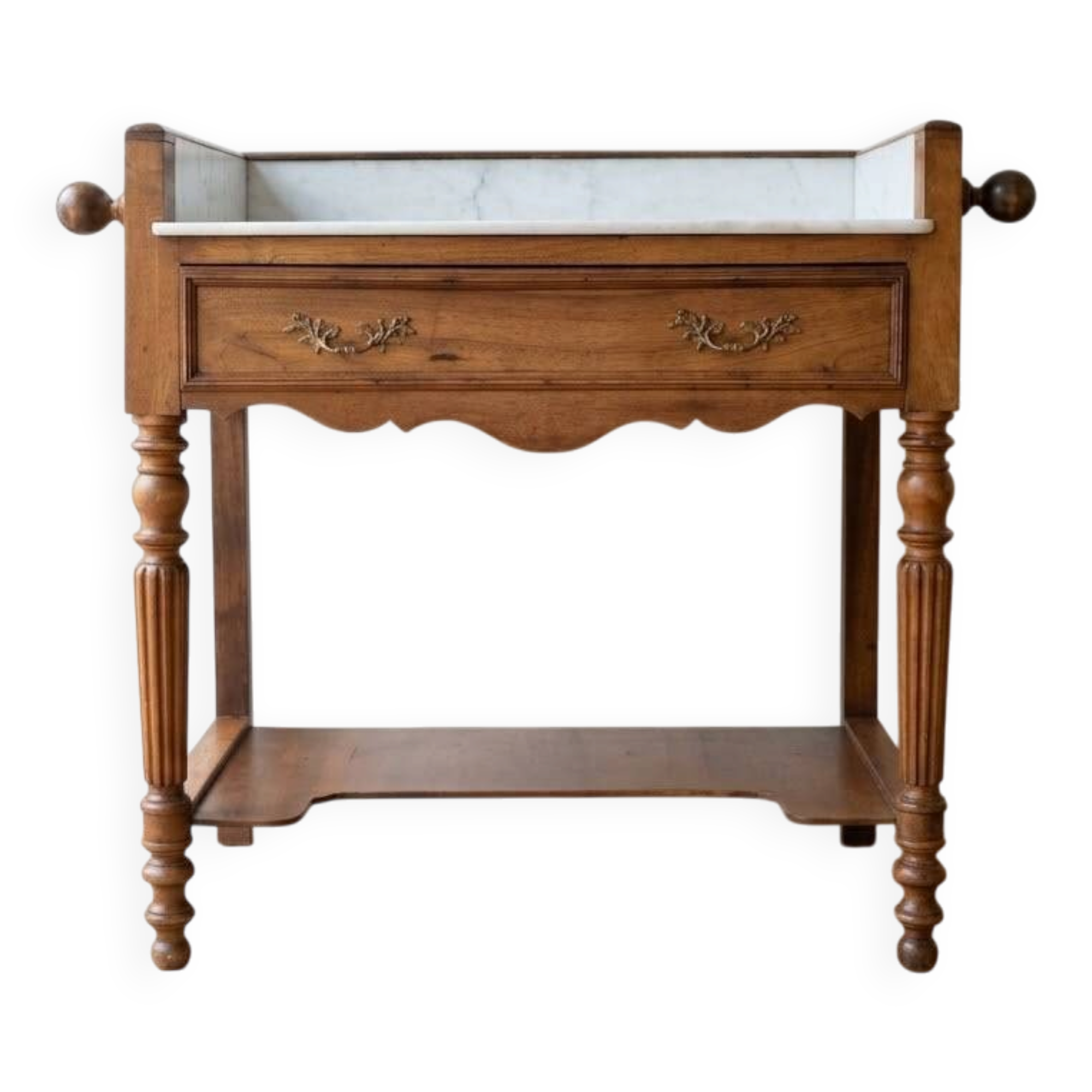 Antique dressing table in solid walnut and white marble.
