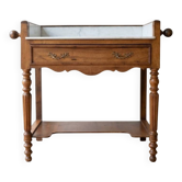 Table de toilette ancienne en noyer massif et marbre blanc