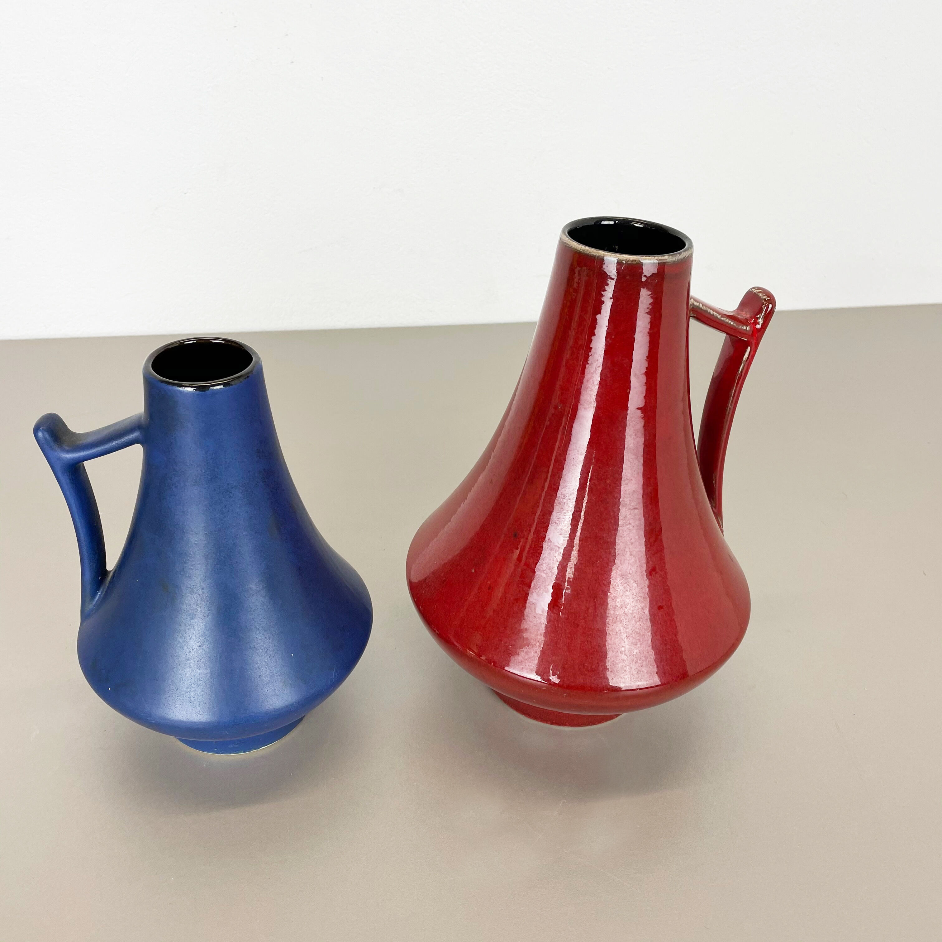 Set of two pottery fat lava vases "black-red" by Jopeko, Germany, 1970s modern