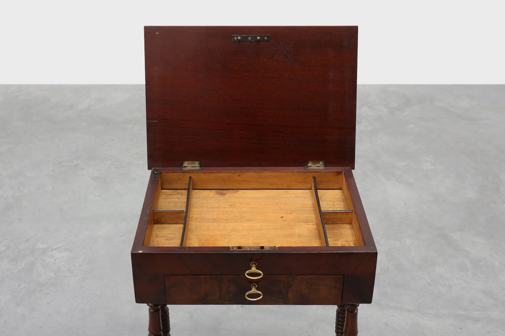 Louis Philippe Side Table with Two Drawers and Turned Twin Legs, France, 18