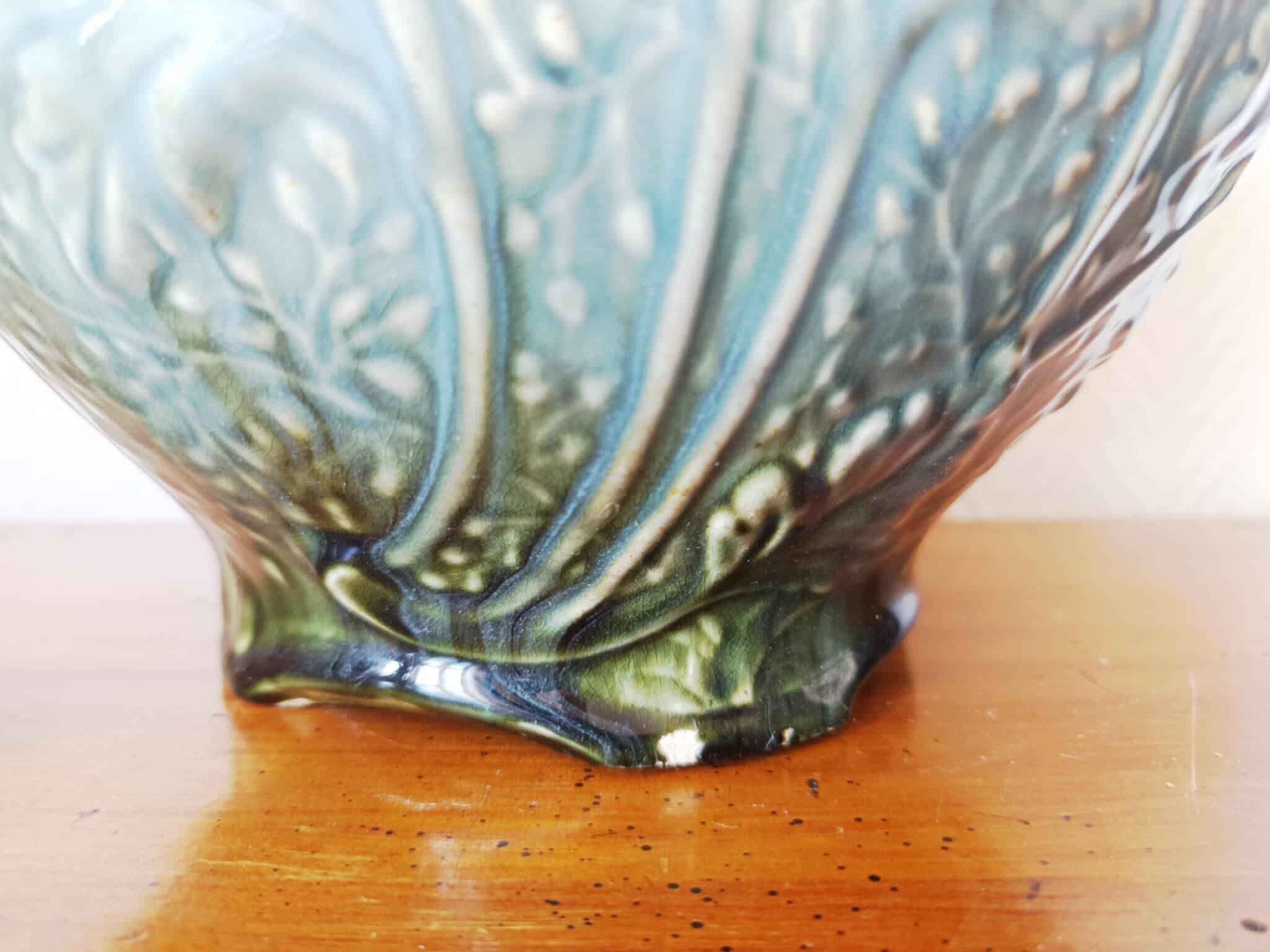 Art Nouveau flowerpot with slip peonies