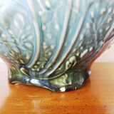 Art Nouveau flowerpot with slip peonies