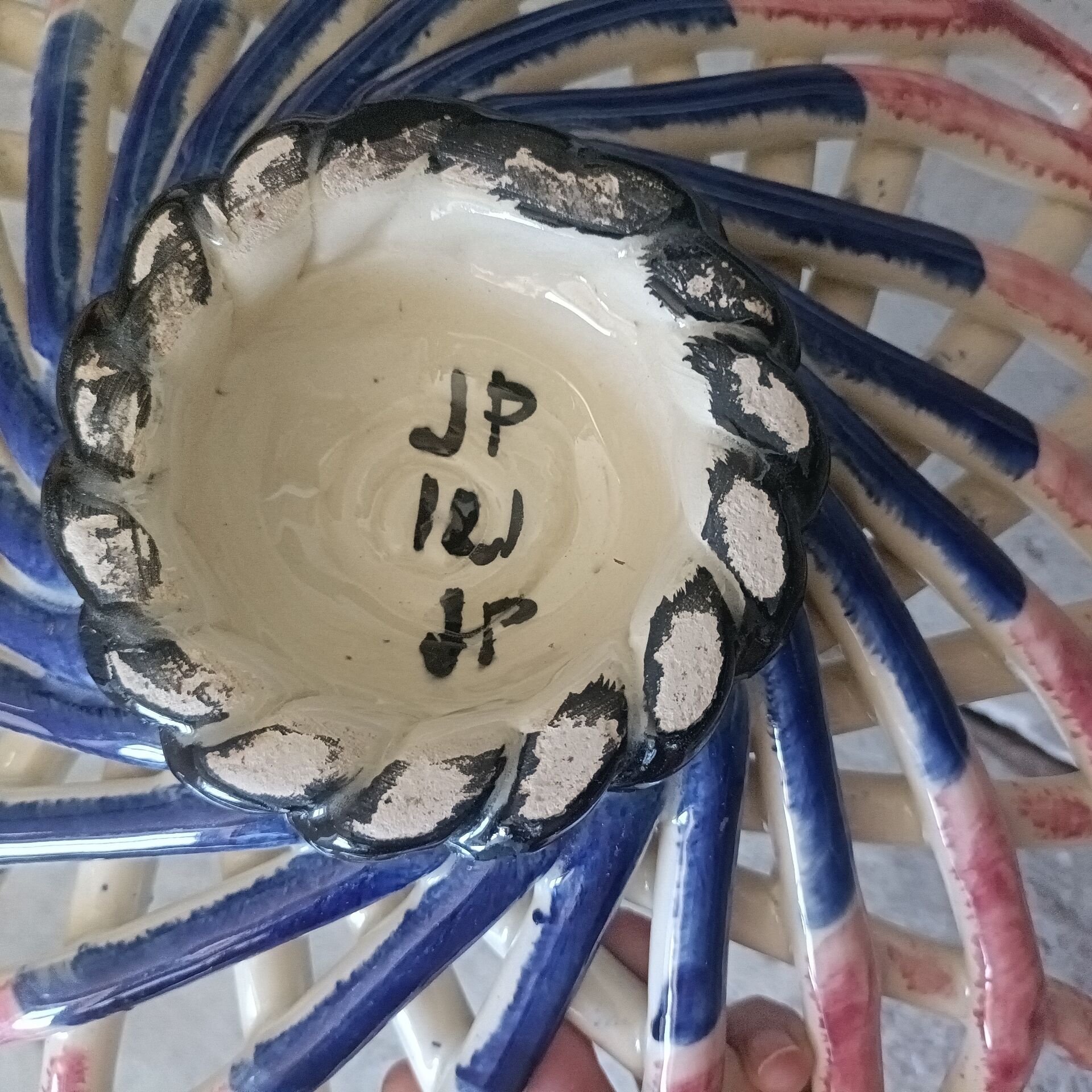 Large basket, woven ceramic fruit bowl.
