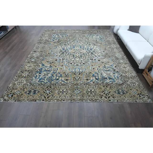 1970s Vintage Persian Handmade Wool Cotton Light Brown Area Rug 295x380