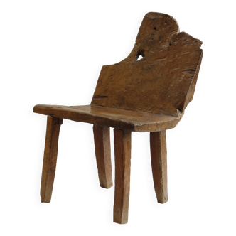 Chaise primitive rare en noyer anglais du XIXe siècle, style Wabi Sabi