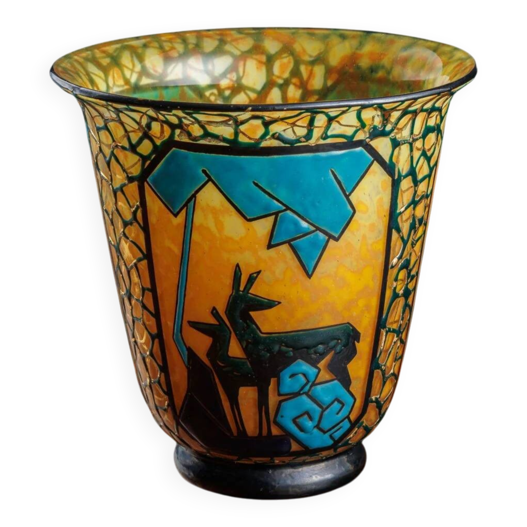 "Archer and stag" vase in glass by Marcel Goupy, Paris 1925-28