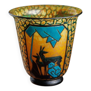 "Archer and stag" vase in glass by Marcel Goupy, Paris 1925-28