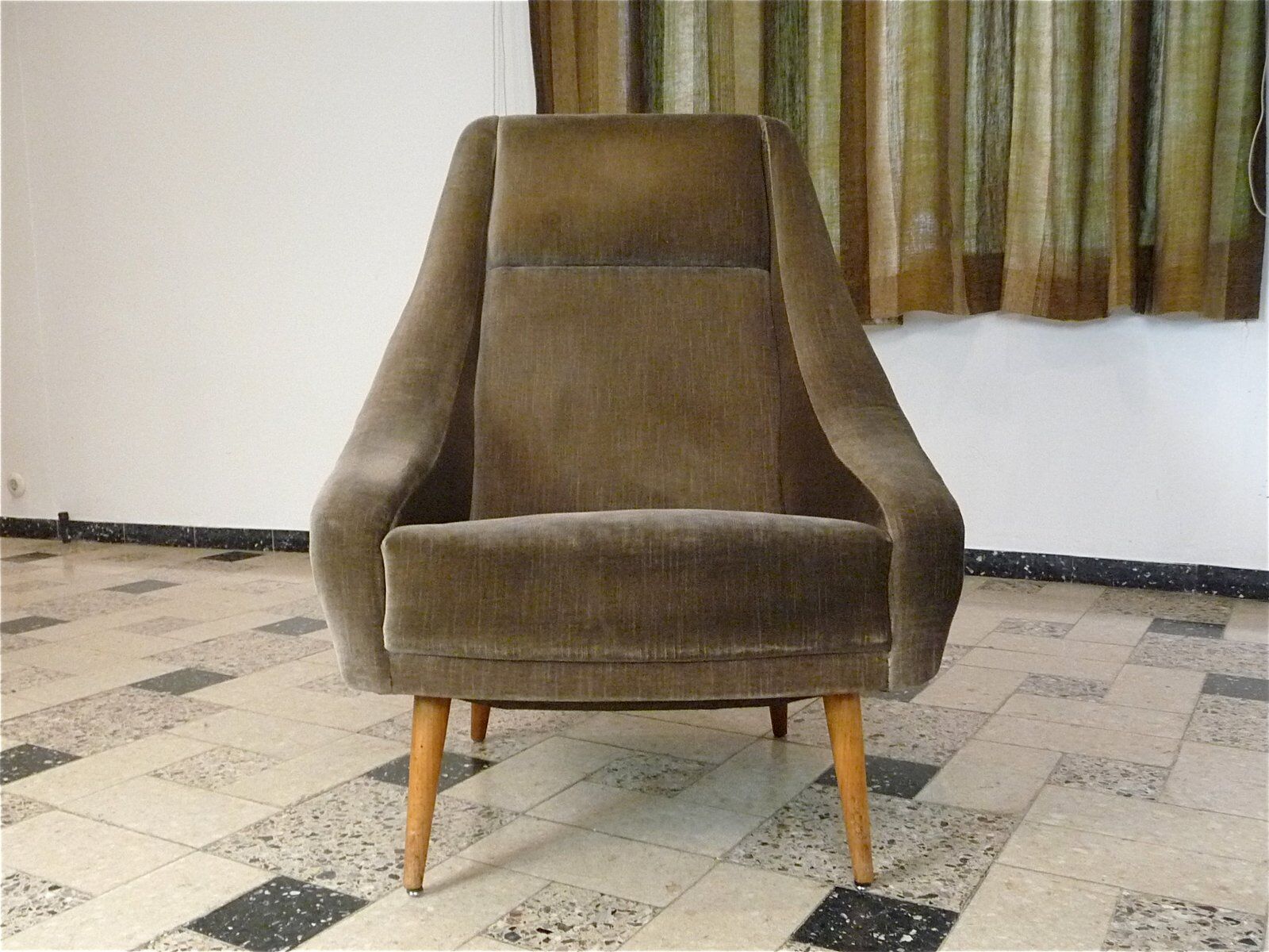 Mid-century mohair velvet high-back easy chair, Italy 1950s