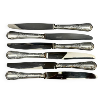 Set of 6 Christofle Marly model table knives – silver-plated – 24.5 cm