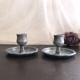 Pair of pewter table candlesticks