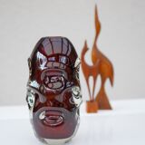 Mid-century modern handmade crystal vase in dark red by Börne Augustsson for Åseda