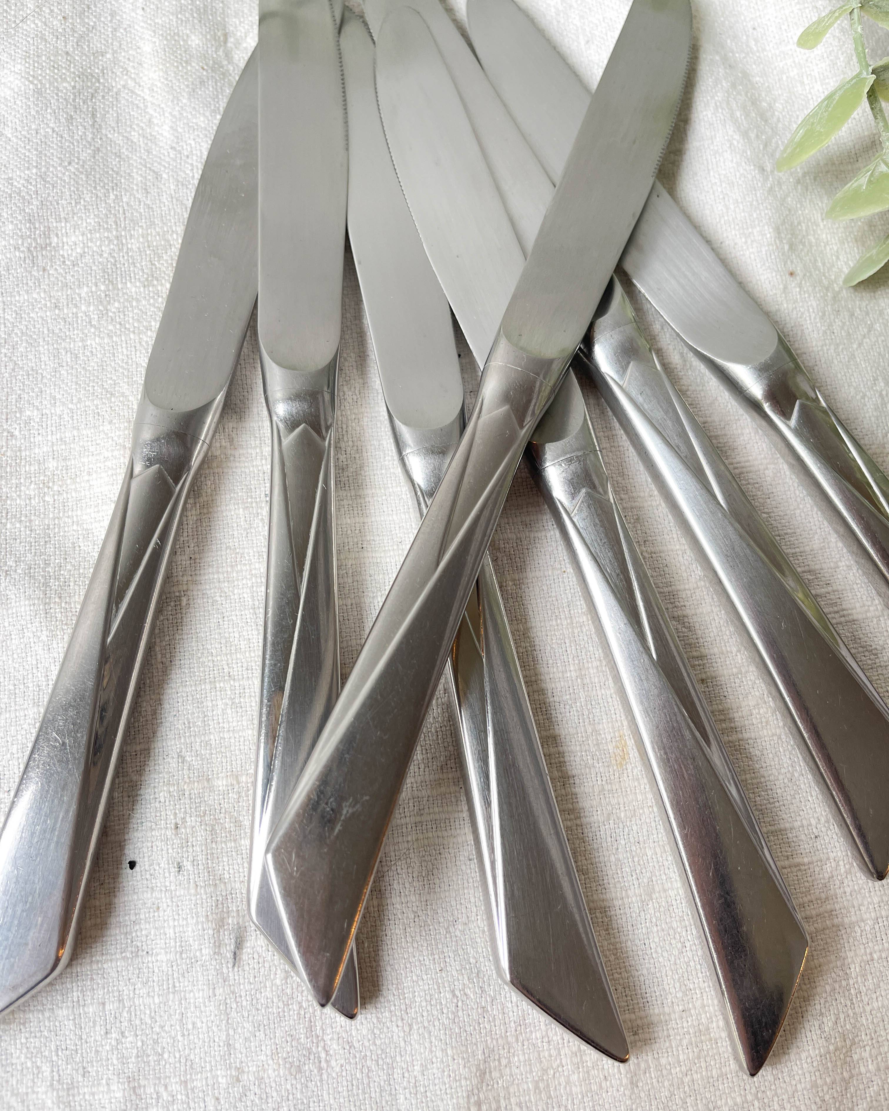 7 Vintage stainless steel Art Deco style knives made in France