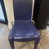 Vintage Louis XII armchair by Philippe Starck, molded blue plastic shell and metal legs