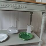 Louis XVI style desk and serving trolley in beautifully crafted verdigris walnut.