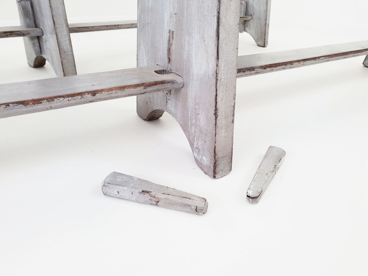 Pair of benches gray weathered oak farm
