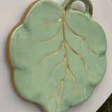 Ceramic underside, light green and gold, vintage leaf shape