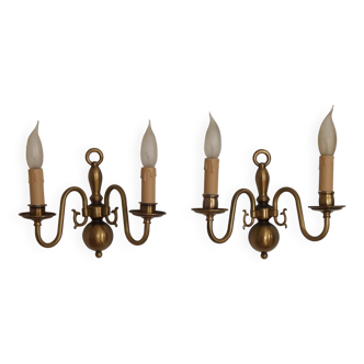Pair of French Vintage Bronze Effect Metal Flemsh Style Double Wall Lights 4803
