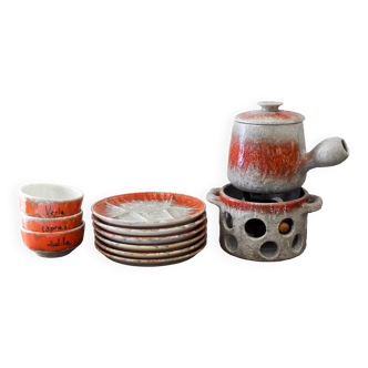 Ceramic fondue set 70s