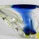 Vintage Murano glass bowl - organic oval shape, transparent glass with blue and yellow - 1970s Italian design - elegant table decoration, gift idea.