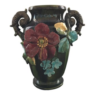 Vase xl décor floral barbotine