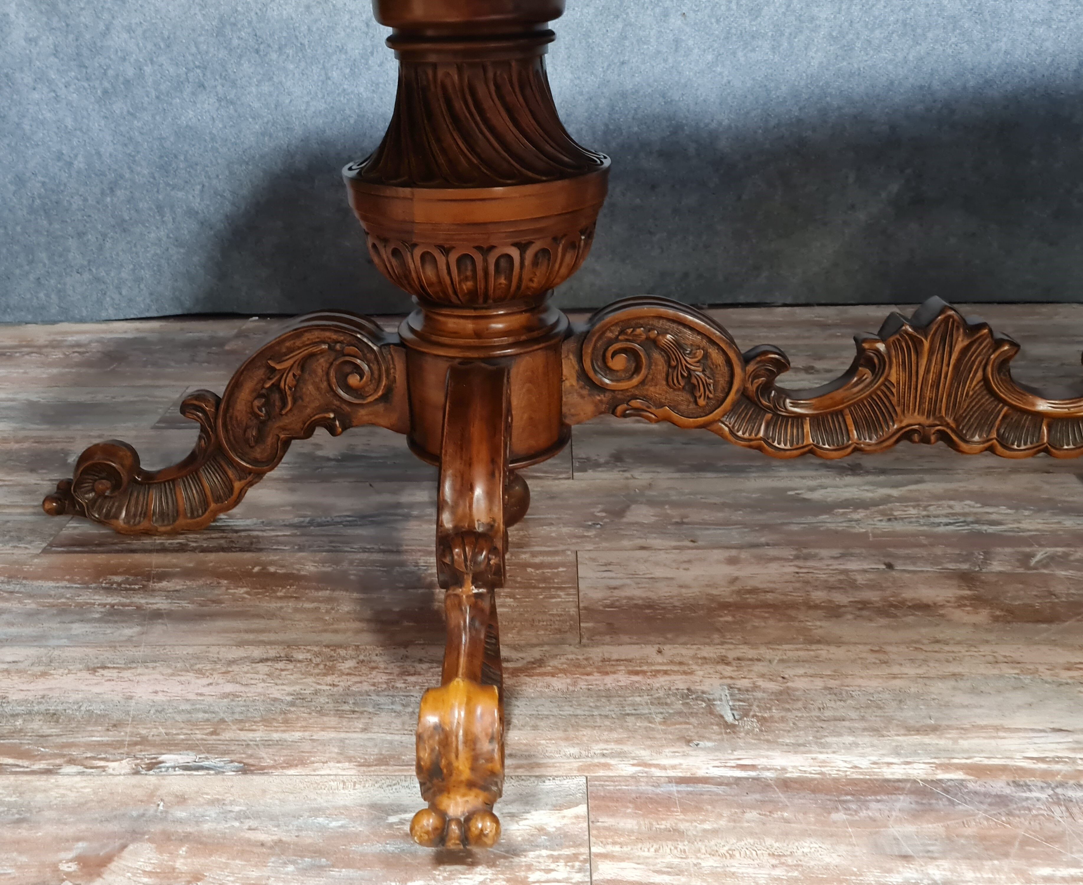 Table pedestal table napoleon III period in walnut around 1880