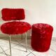 Red moumoute chair and pouf