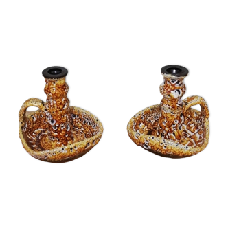 Paire de bougeoirs en céramique Fat Lava couleur miel