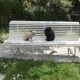 White metal Garden Bench and wooden slats 1970