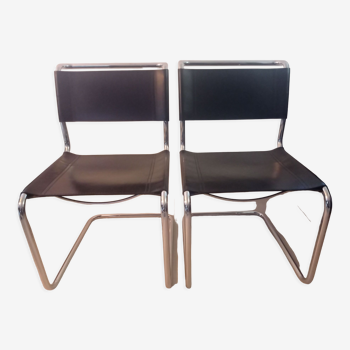 Pair of black leather and chrome chairs model Spoletto by designer Bersanelli