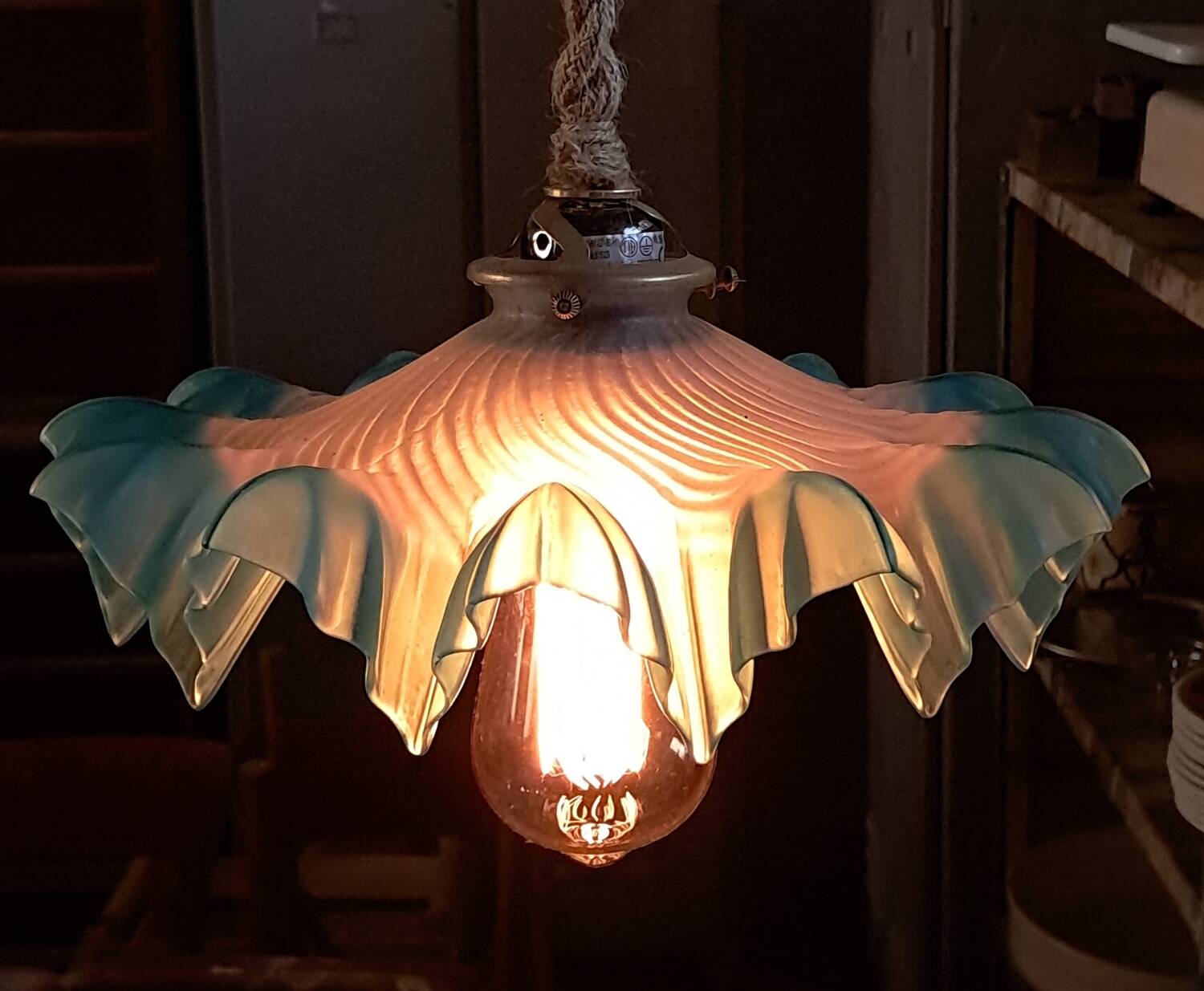 Blue draped suspension