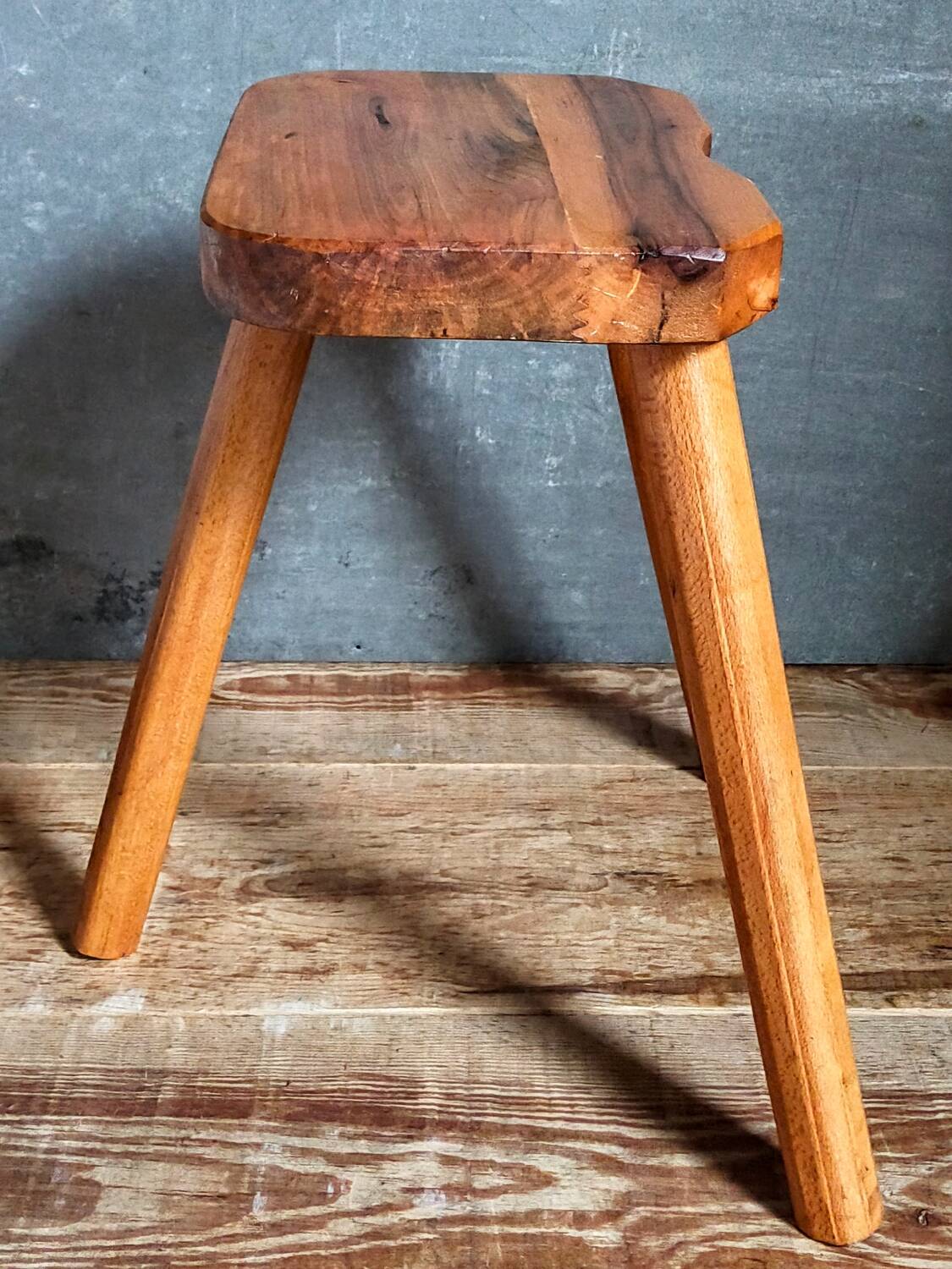 Solid wood tripod stool from the 50s