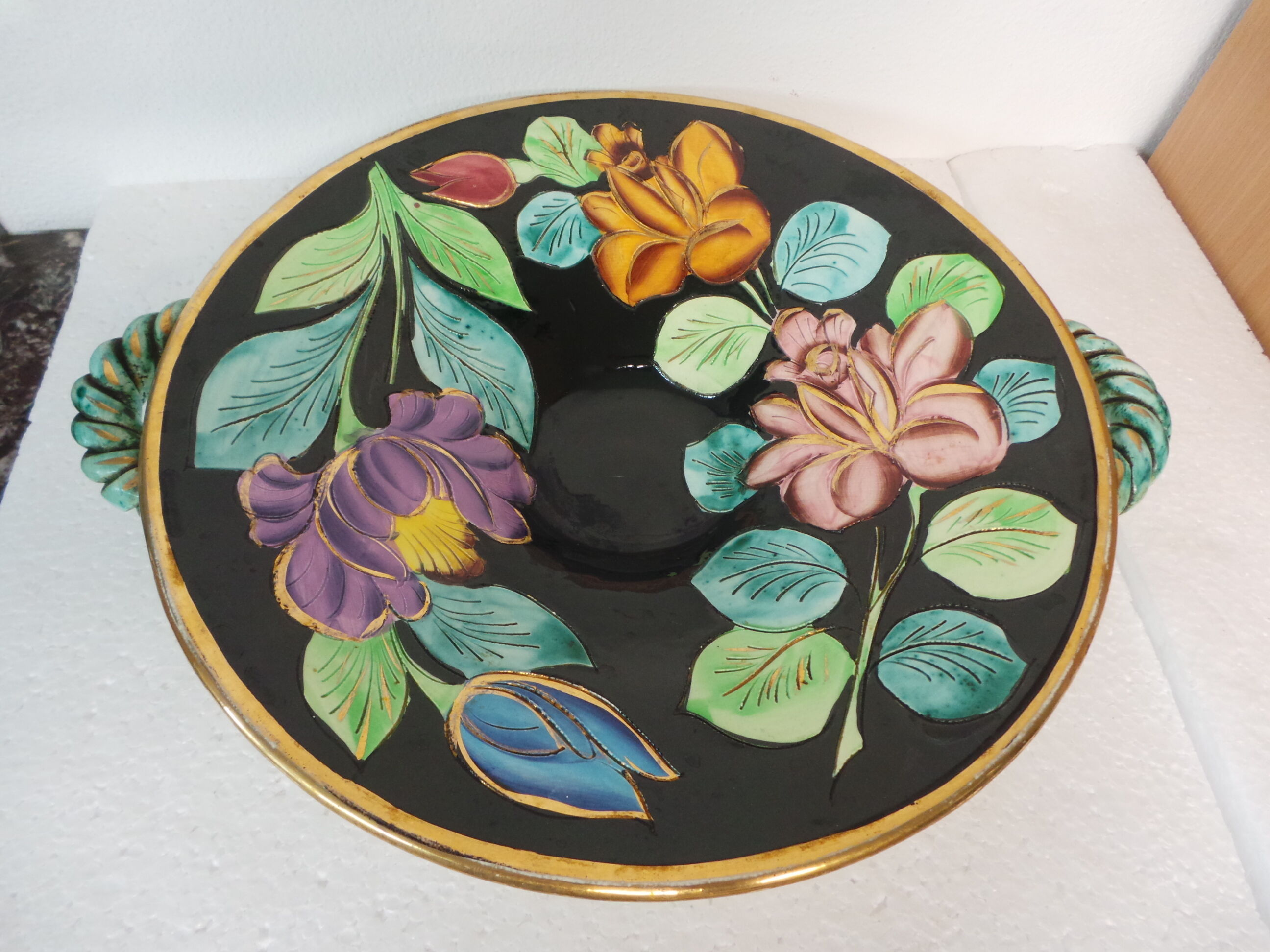 Large dish cut fruit Vallauris floral decoration