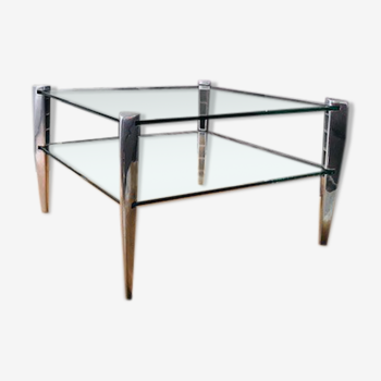 Table basse deux plateaux en verre