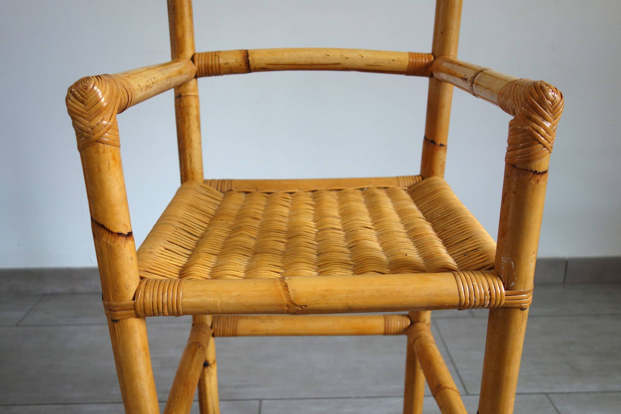 Vintage bamboo rattan high stool