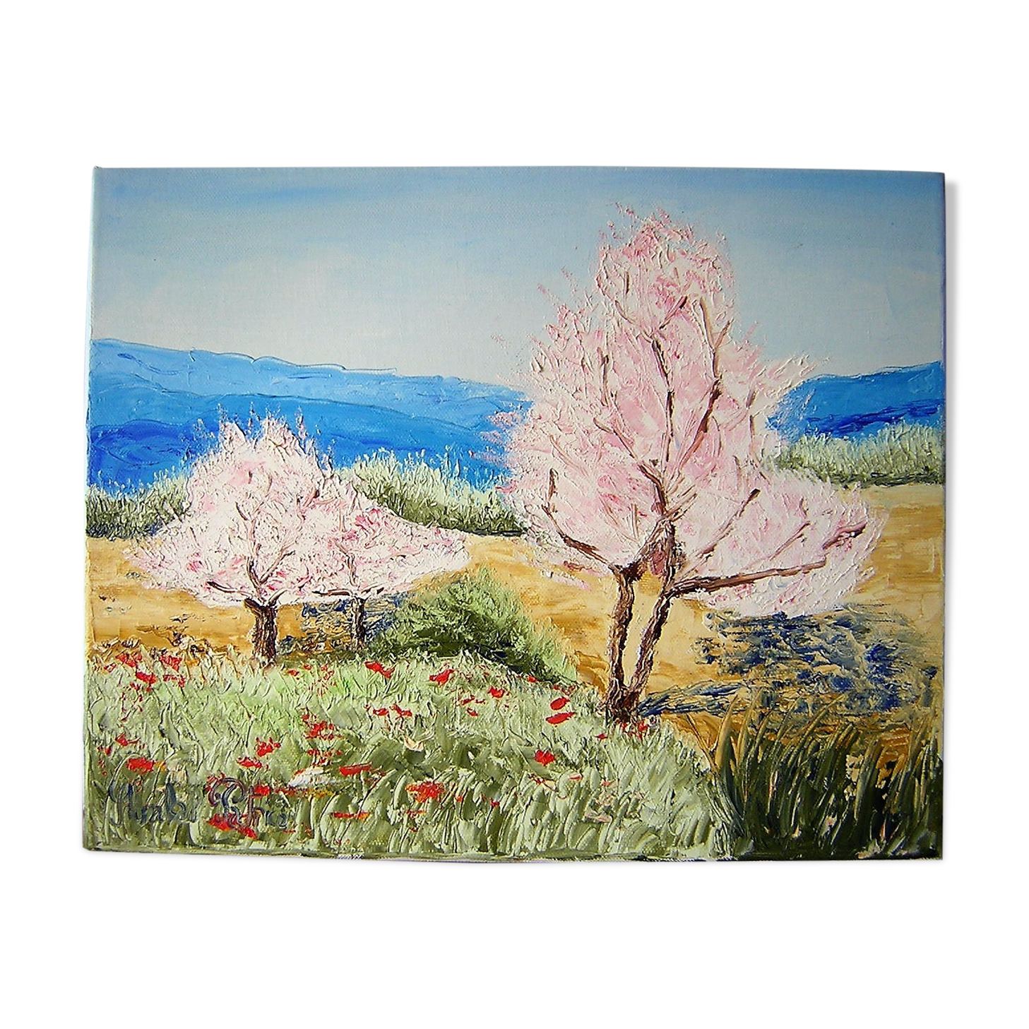 Oil on canvas by Patrice Skrabal, Almond trees