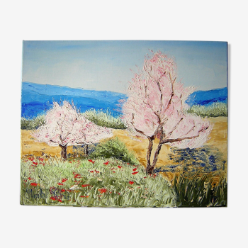 Oil on canvas by Patrice Skrabal, Almond trees