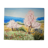 Oil on canvas by Patrice Skrabal, Almond trees