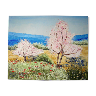 Oil on canvas by Patrice Skrabal, Almond trees