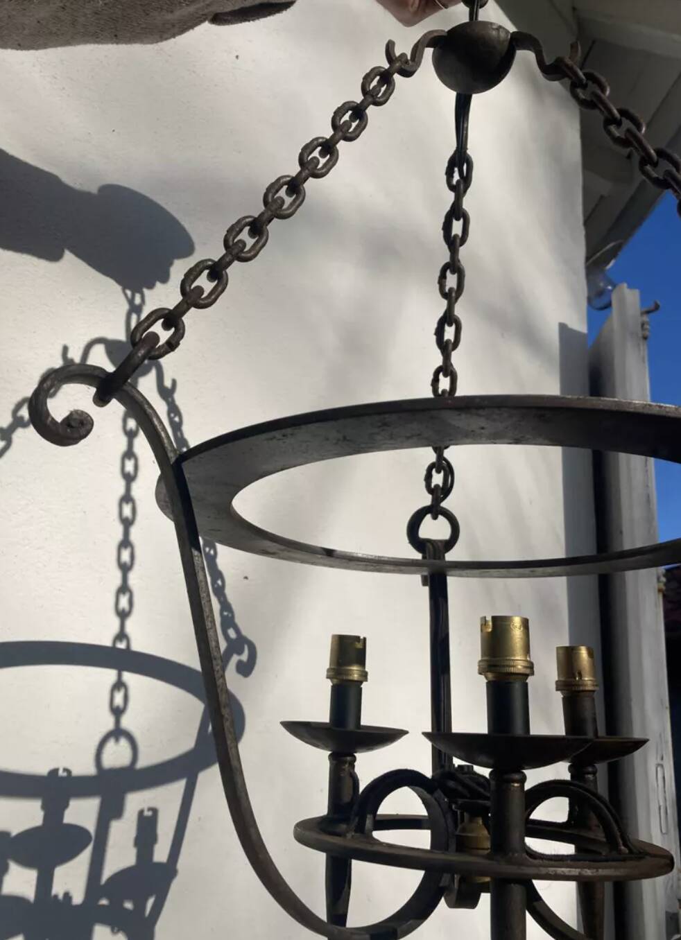 Brutalist wrought iron chandelier