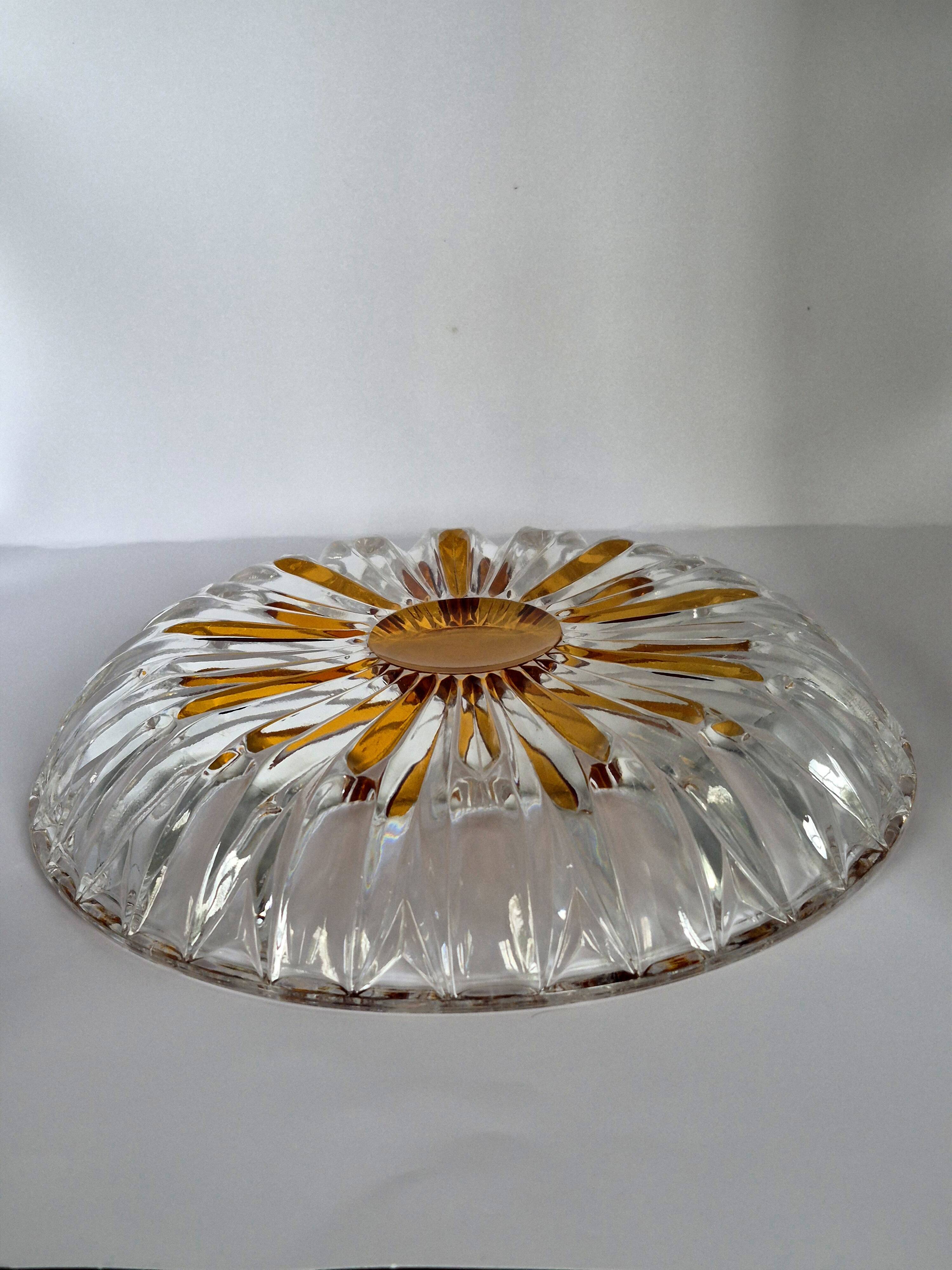 Vintage cut crystal pocket bowl with amber centre – 1960s/70s