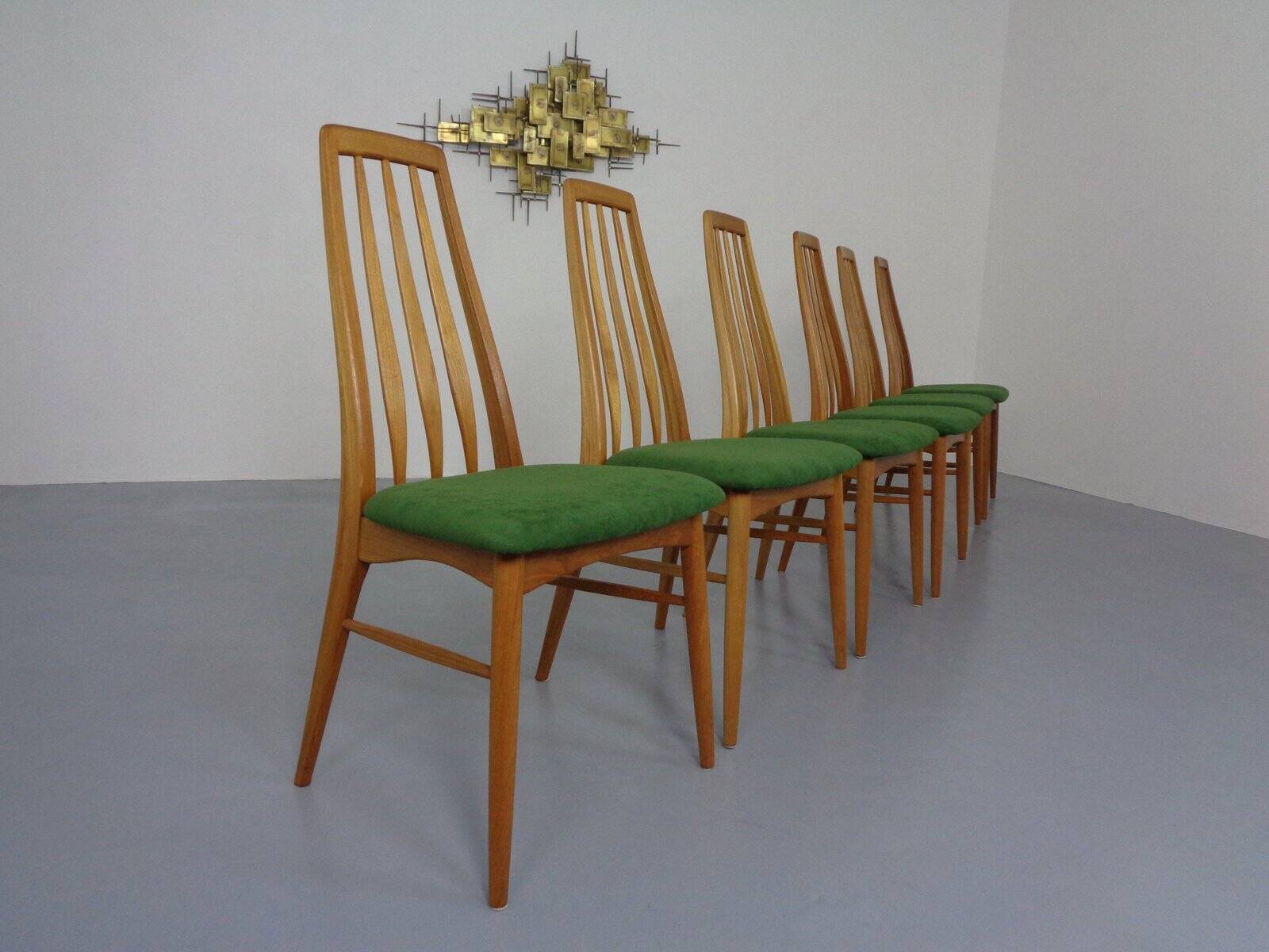 Eva dining chairs in teak by Niels Koeefoed for Hornslet Møbelfabrik, Denmark, 1960s, set of 6.