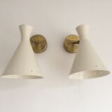 Pair of white and brass sconces
