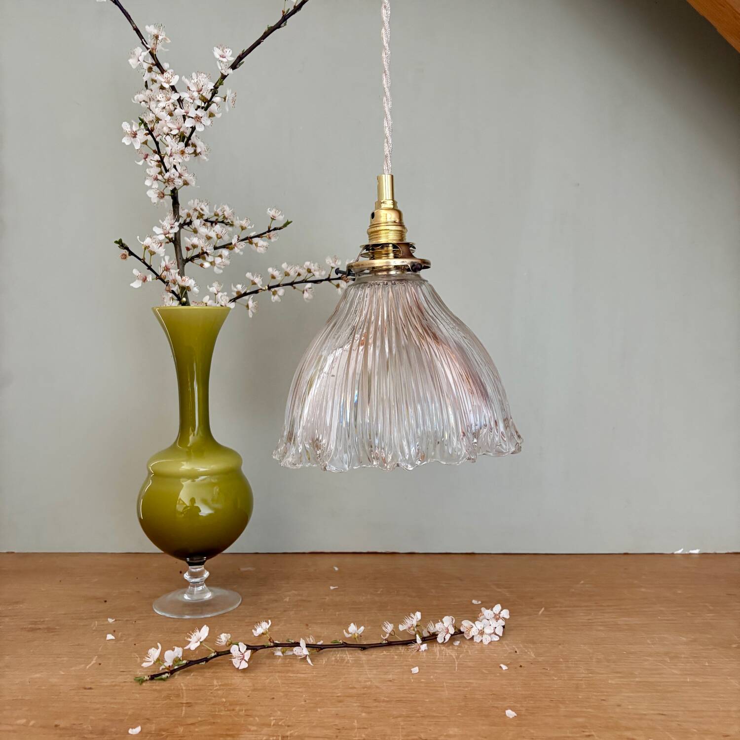 Vintage holophane glass lampshade pendant light