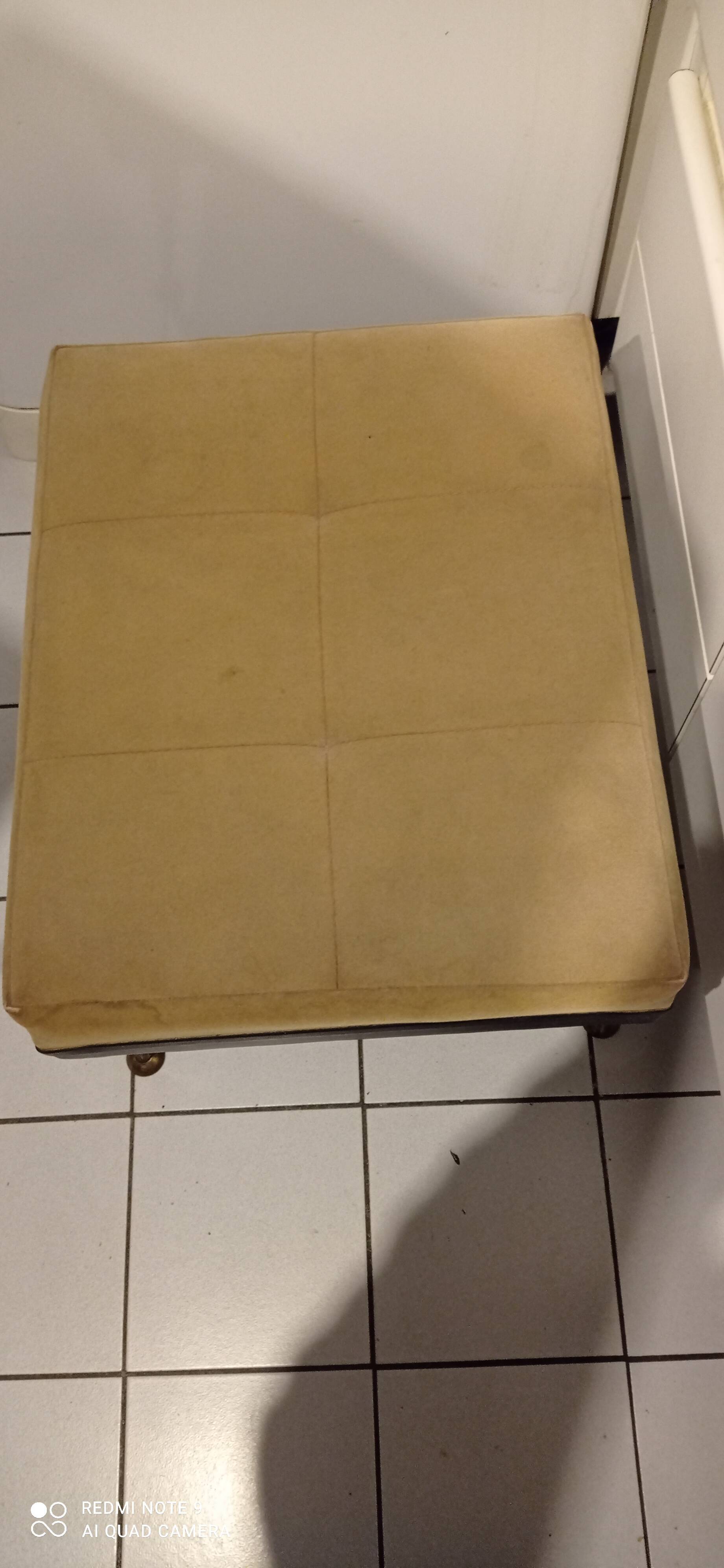 old footrest/pouf 4 brass compass legs 60s