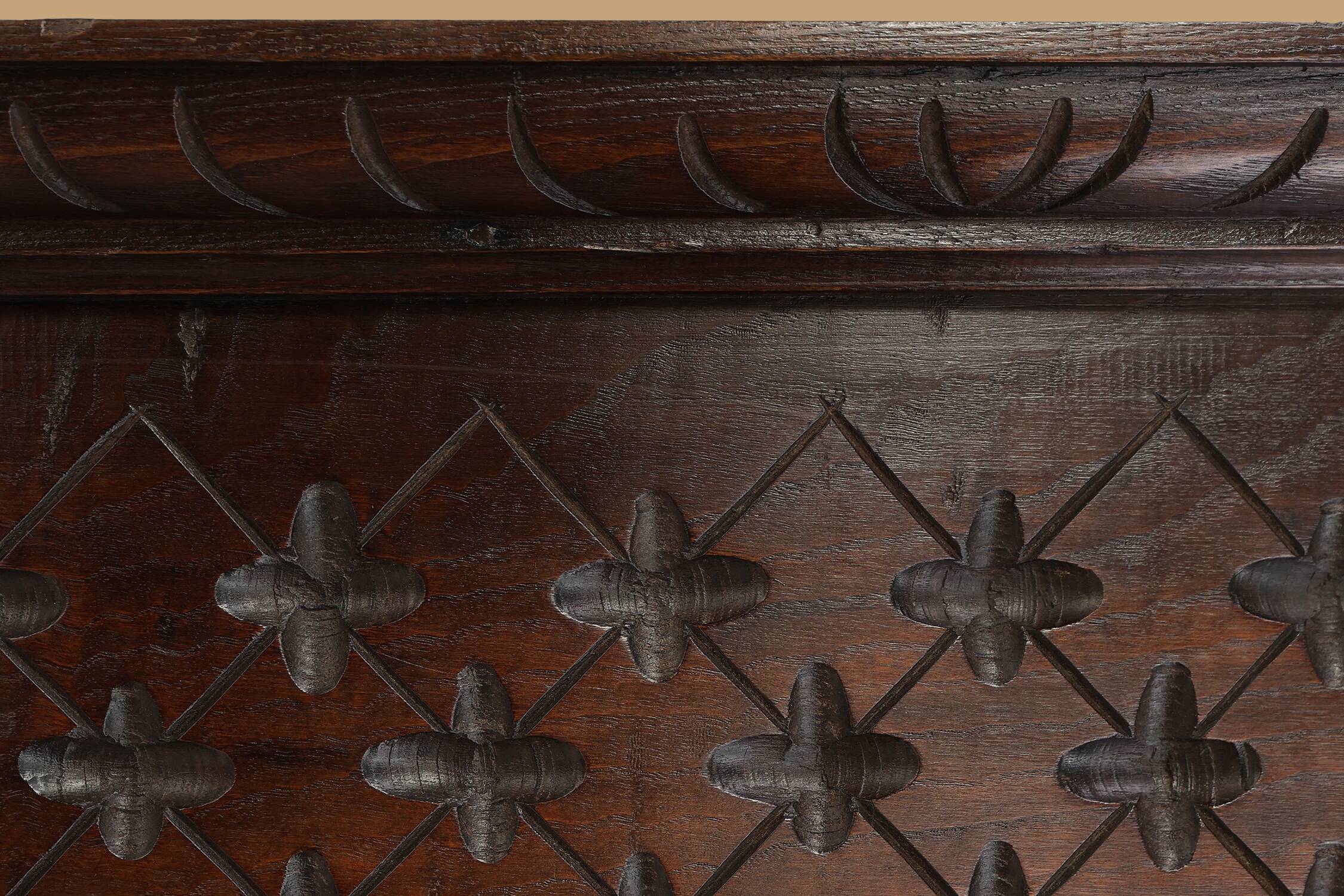 Large carved Portugees Neo-Gothic oak wall panel, 1850s