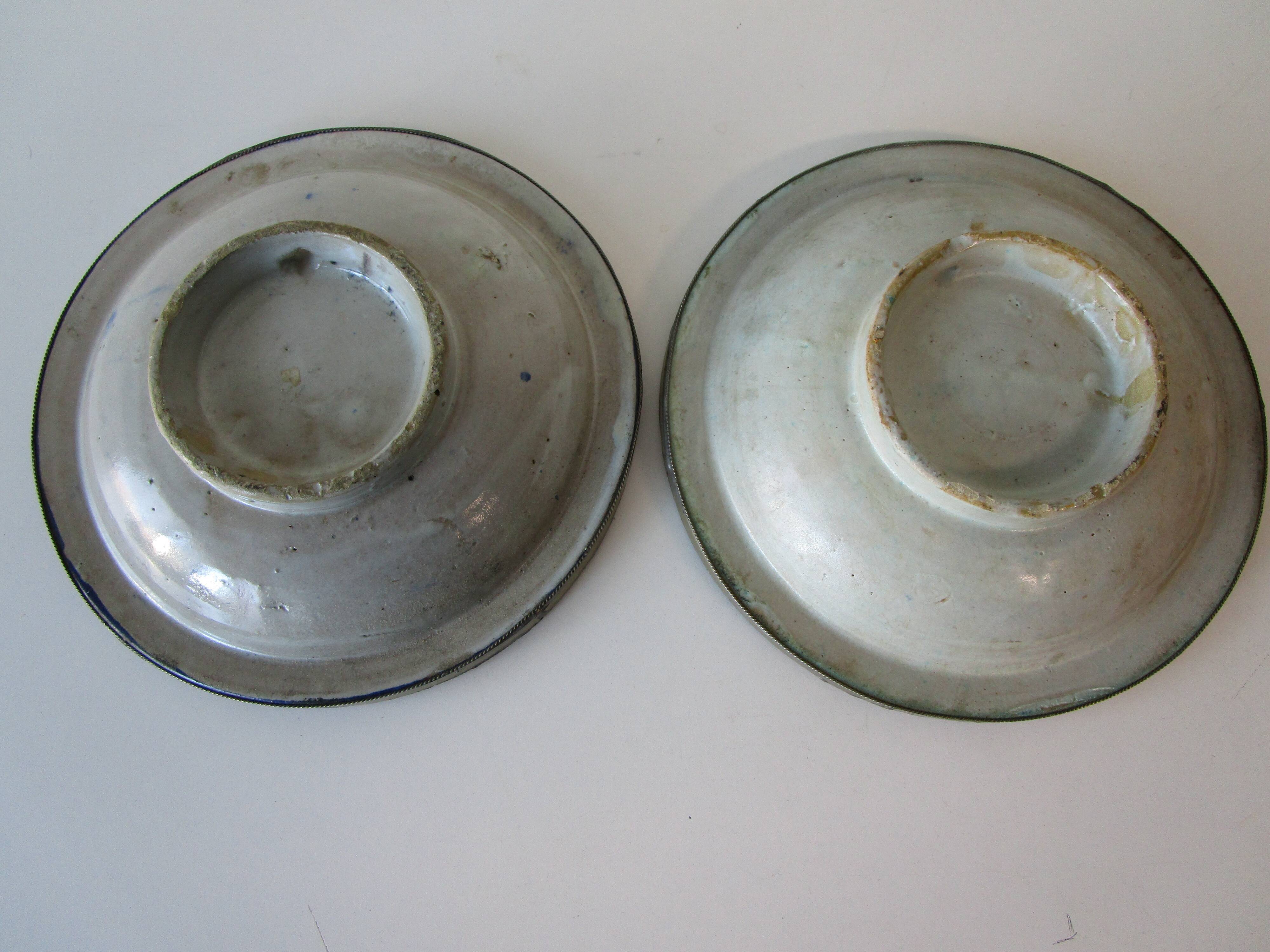Duo of antique plates in filigree Hispano Moorish ceramics