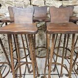 Set of 8 brutalist wrought iron bar stools 1970"